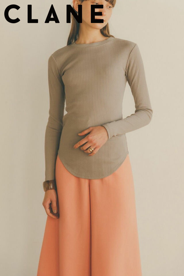 【CLANE / クラネ】 BACK OPEN RIB TOPS - BEIGE