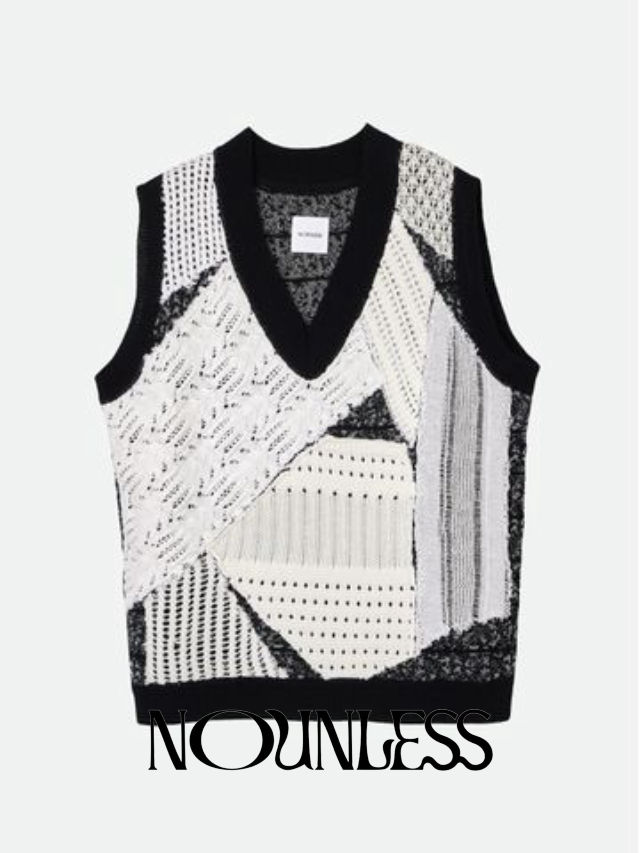 【NOUNLESS / ナウンレス】 パッチワーク ブイネック ニット - PATCHWORK V NECK KNIT VEST