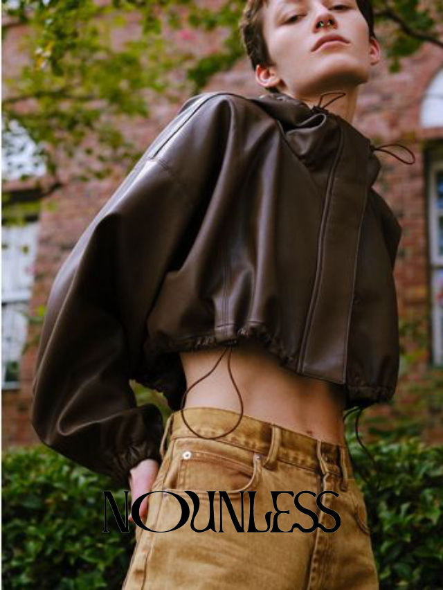 【NOUNLESS / ナウンレス】 フェイクレザーフードブルゾン - FAKE LEATHER SHORT ANORAK - CHOCO