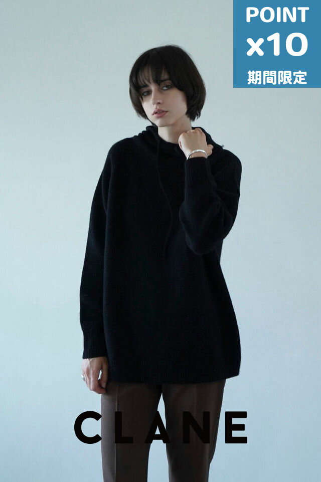 期間限定P10倍【CLANE / クラネ】 ハイネックフードニットトップス - H/N KNIT HOODIE - BLACK