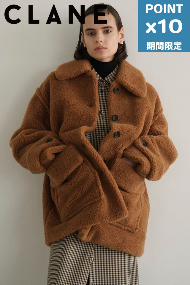 期間限定P10倍【CLANE / クラネ】 ラージポケット ボア オーバーコート - RIDGE POCKET BOA OVER COAT - BEIGEのサムネイル