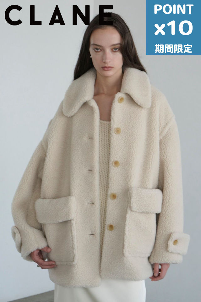 期間限定P10倍【CLANE / クラネ】 ラージポケット ボア オーバーコート - RIDGE POCKET BOA OVER COAT - IVORYのサムネイル