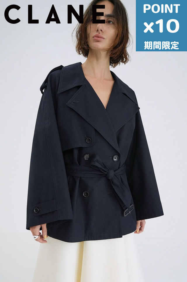 期間限定P10倍【CLANE / クラネ】 オーバー ショート トレンチコート ネイビー - OVER SHORT TRENCH COATのサムネイル