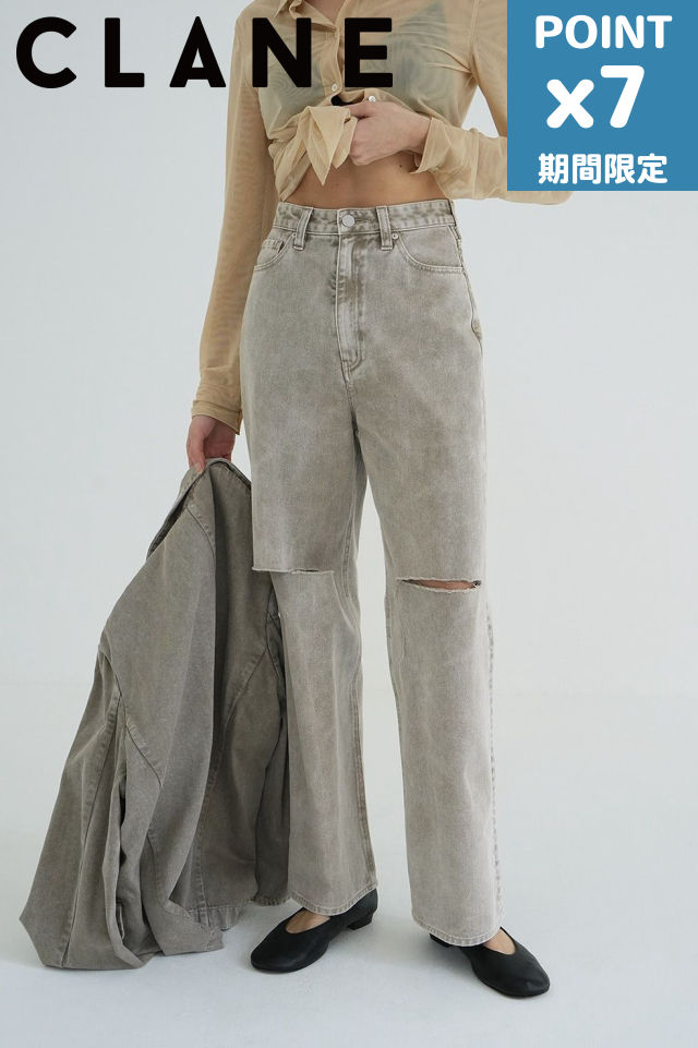期間限定P7倍【CLANE / クラネ】 SLASH CUT DENIM PANTS BEIGE - スラッシュカット デニムパンツのサムネイル