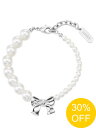 【SALE】【NUMBERING / ナンバリング】 パールリボンブレスレット - Ribbon Pearl Bead Bracelet SILVER【韓国・ジュエリー】