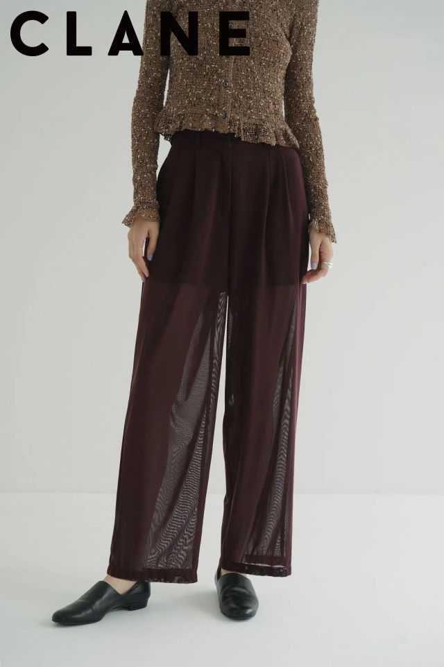 【CLANE / クラネ】 シアータックパンツ - SHEER TUCK PANTS BORDEAUX