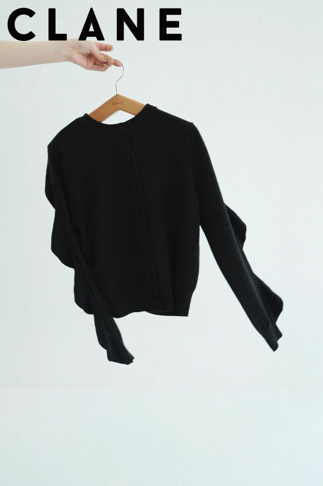 【CLANE / クラネ】 ダブルフェイスショルダーニットカーディガン (BLACK) | W FACE SHOULDER FRILL KNIT CARDIGAN