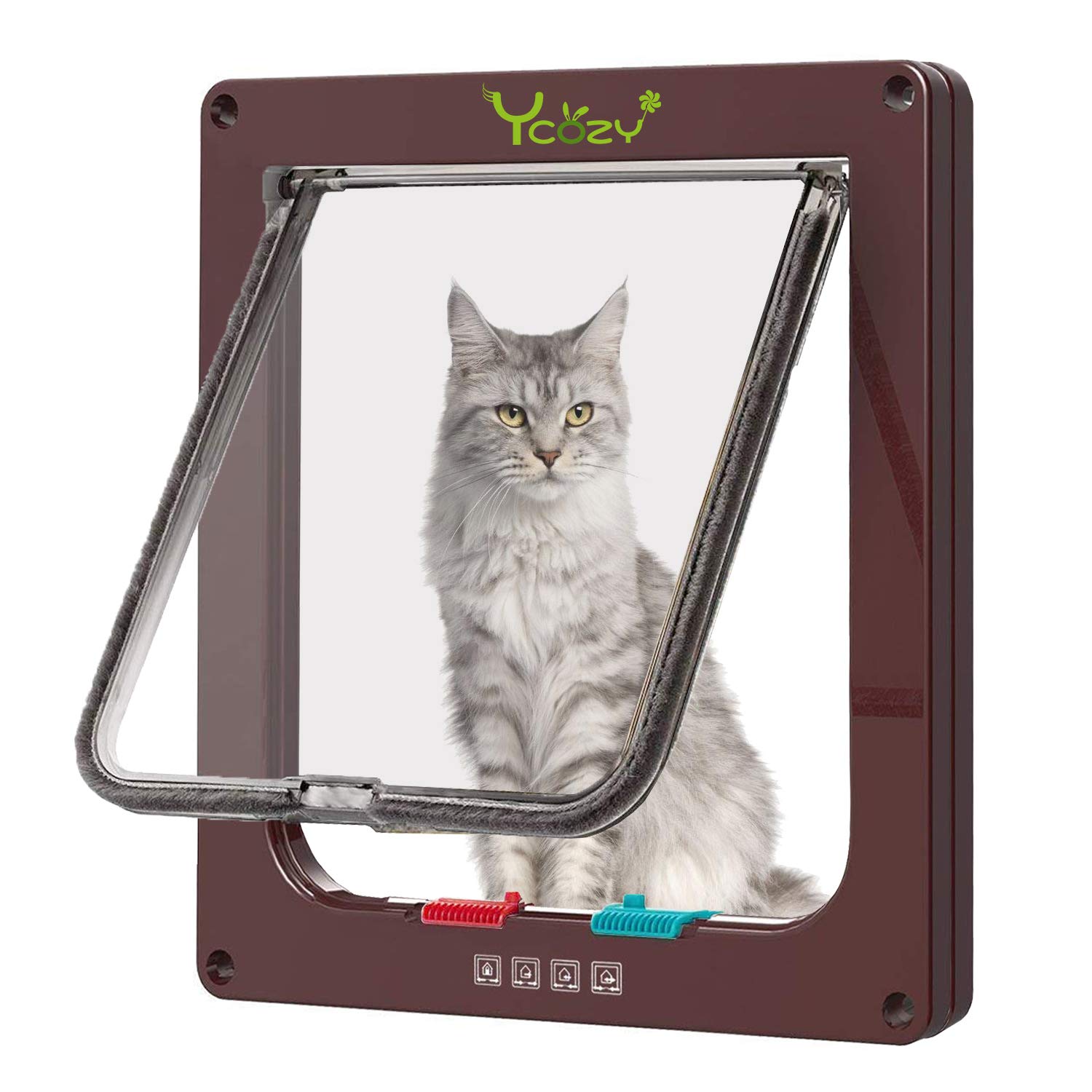 Ycozy ペットドア 猫 超薄型 外寸20×19cm お勧め最大戸の厚さ2.0cm 猫 出入り口 小型犬用 ドア 猫扉 4-way切替 ロック キャットドア 室内用 冷暖房対策