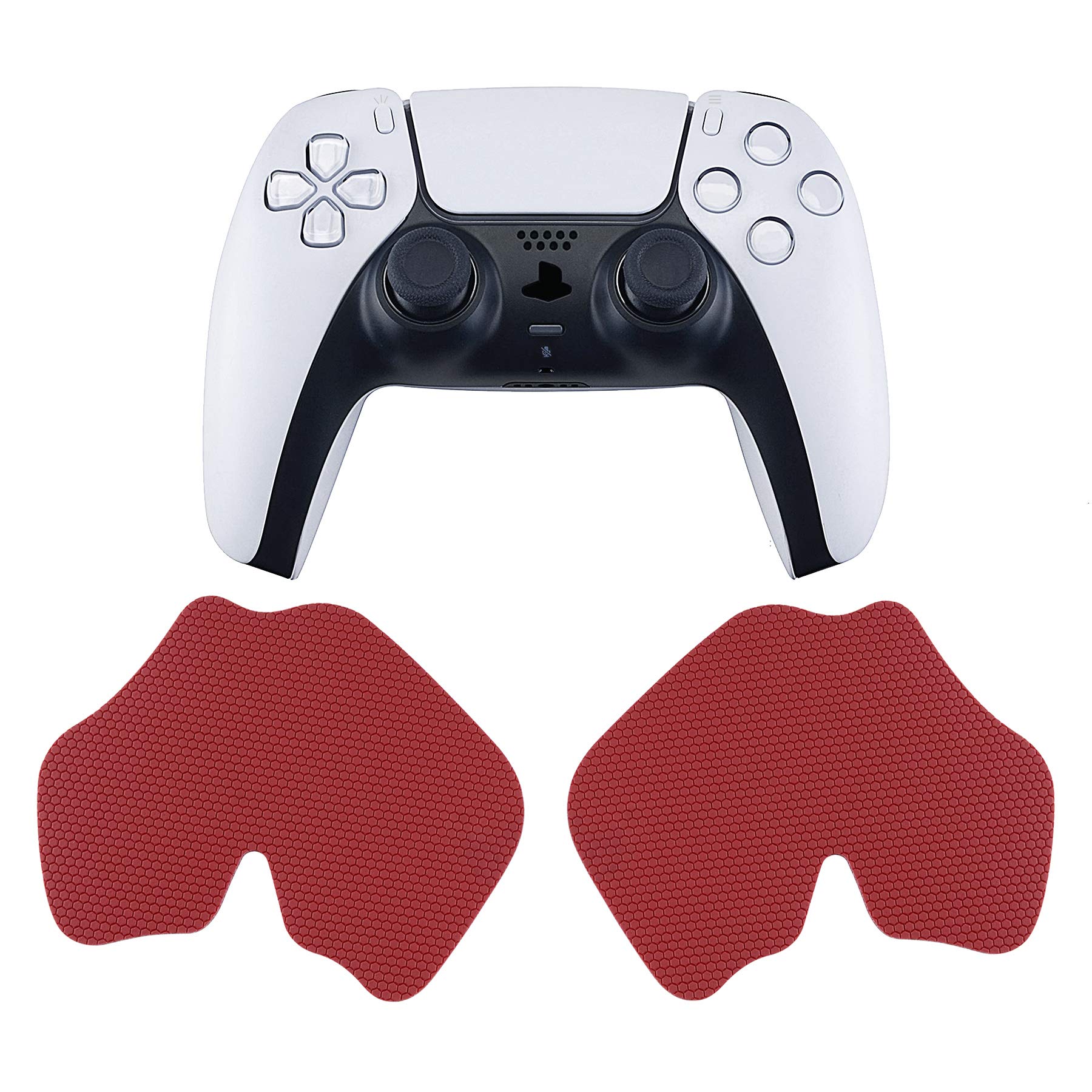 eXtremeRate PlayVital ps5コントローラーに対応する滑り止め汗吸収グリップ、ps5コントローラーに対応するソフトラバーパッドハンドルグリップステッカー、ハニカムテクスチャード加工表面‐【レッド】