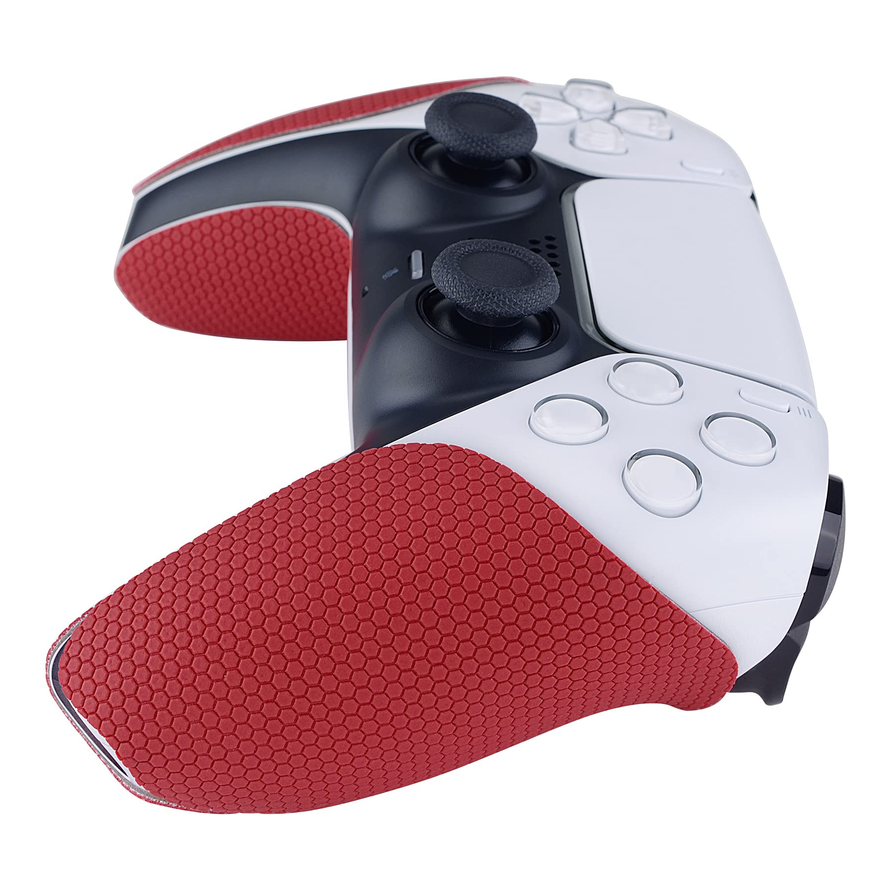 eXtremeRate PlayVital ps5コントローラーに対応する滑り止め汗吸収グリップ、ps5コントローラーに対応するソフトラバーパッドハンドルグリップステッカー、ハニカムテクスチャード加工表面‐【レッド】