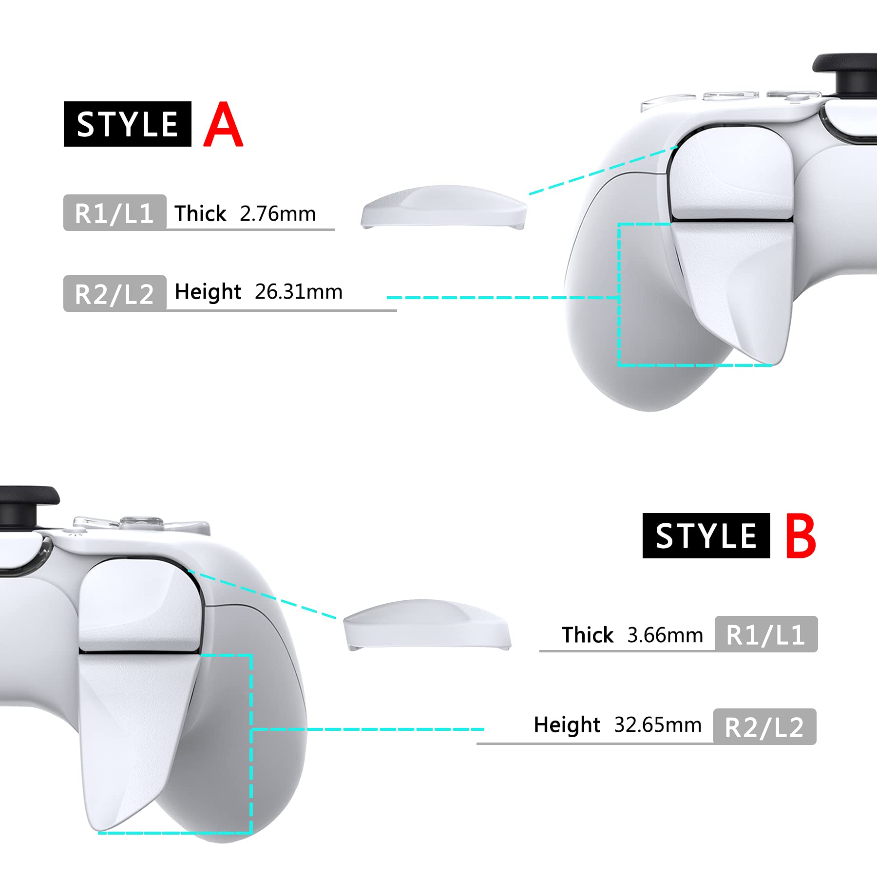 PlayVital ps5コントローラーに対応用2ペアショルダーボタンエクステンショントリガー、ps5 edge対応用ゲーム改善アジャスター、ps portal対応用バンパートリガーエクステンダー【ホワイト】