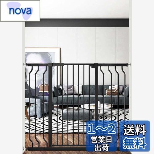 Seogva ベビーゲート ハイタイプ 高さ103cm 拡張フレーム付き 自動ロック 高さ100cm以上つっぱり式 穴開け不要 前後90度開閉 セーフティー安全ゲート 扉開閉式 二重ロック ブラック ホワイト 設置幅75cm-216cm(111-118cm ブラック)