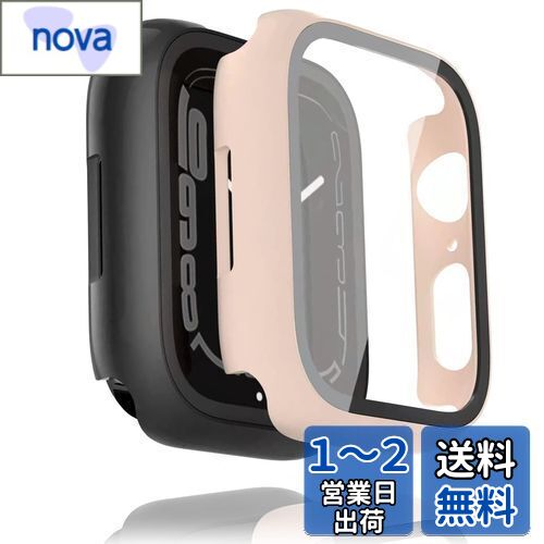 colaxuyi 【2枚セット】 Apple Watch 8 7 用 ケース 45mm 一体型 全面保護 アップルウォッチ8 7 カバー キズ防止 曇らない マット 取り付け簡単 軽量 指紋防止 薄型 シリーズ8 7 保護フィルム 45mm ブラック+ピンク