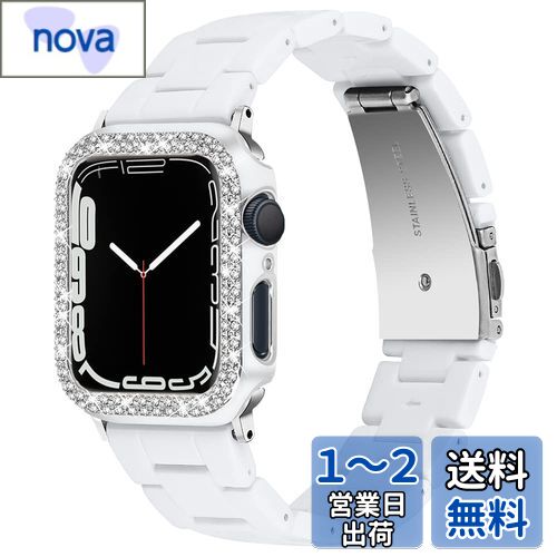 バンド+ケース セット 対応Apple Watch Series 3/2/1 38mm バンド アップルウォッチ 3 カバー 樹脂+PC材質 おしゃれなデザイン ラインストーン付き 可愛い 装着簡単 Apple Watch 38mm 保護カバー(ホワイト|38mm)