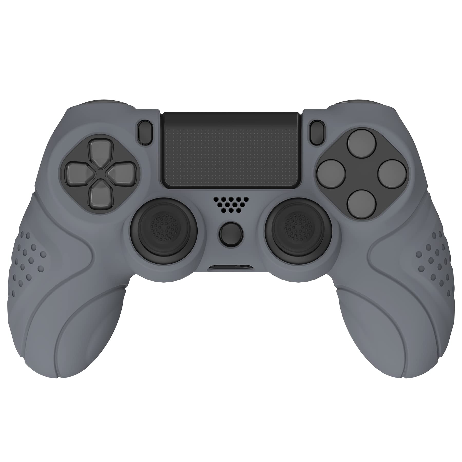 PlayVital ps4に対応する人間工学に基づいたソフト滑り止めコントローラーシリコンケースカバー、ps4 Slim/Proコントローラーに対応するジョイスティックキャップ付き【グレー】