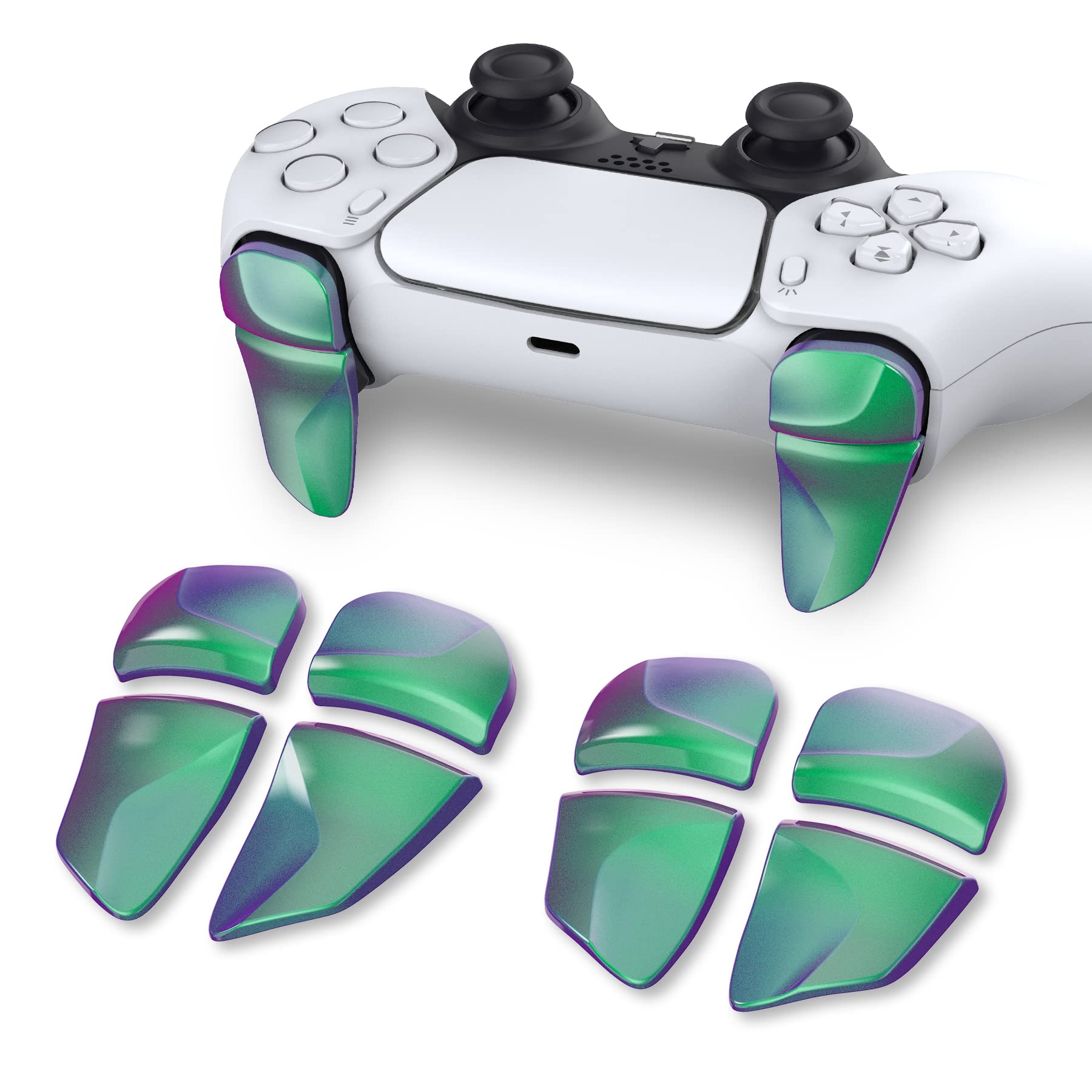 PlayVital ps5コントローラーに対応用2ペアショルダーボタンエクステンショントリガー、ps5 edge対応用ゲーム改善アジャスター、ps portal対応用バンパートリガーエクステンダー【グリーンパープルカメレオングロッシー】