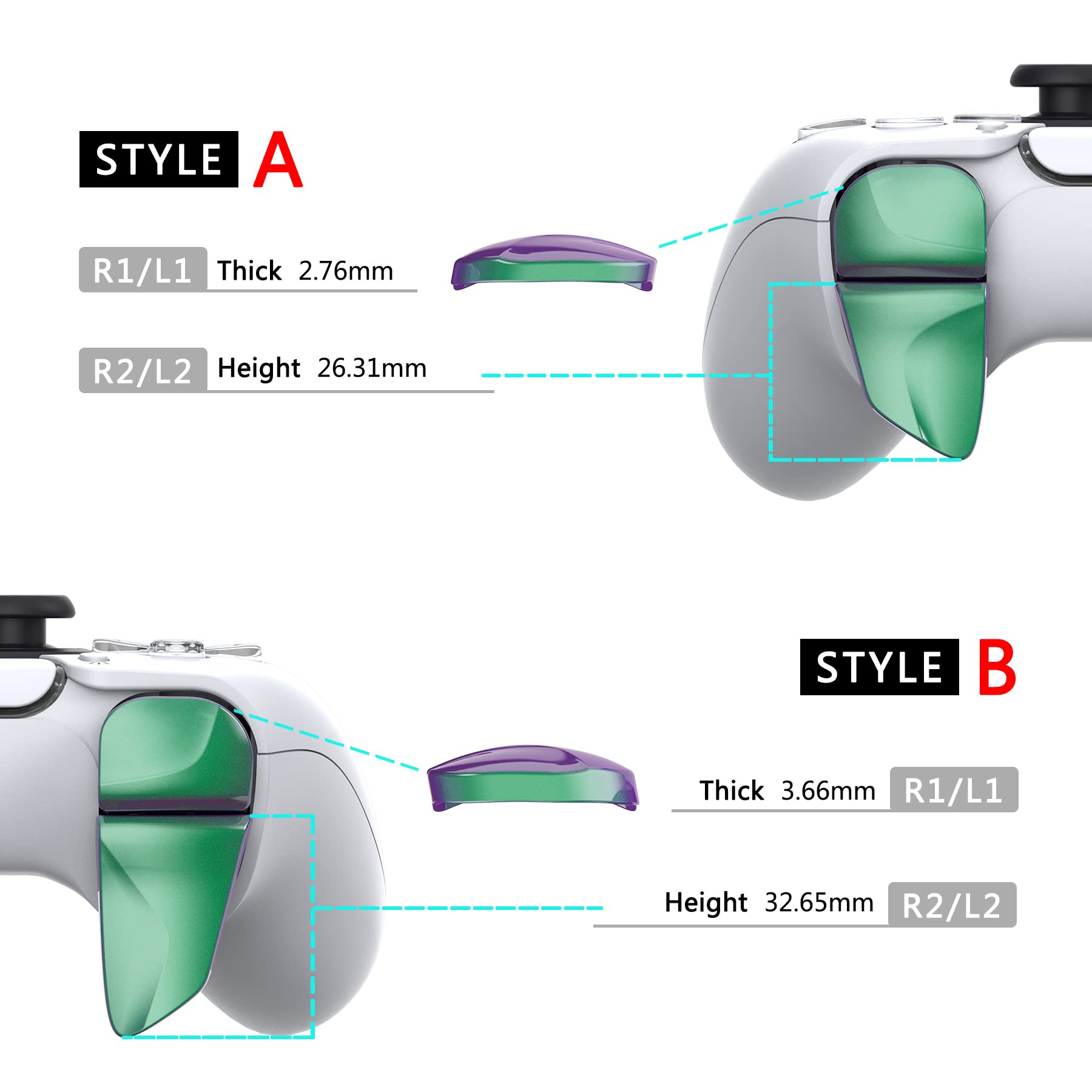 PlayVital ps5コントローラーに対応用2ペアショルダーボタンエクステンショントリガー、ps5 edge対応用ゲーム改善アジャスター、ps portal対応用バンパートリガーエクステンダー【グリーンパープルカメレオングロッシー】