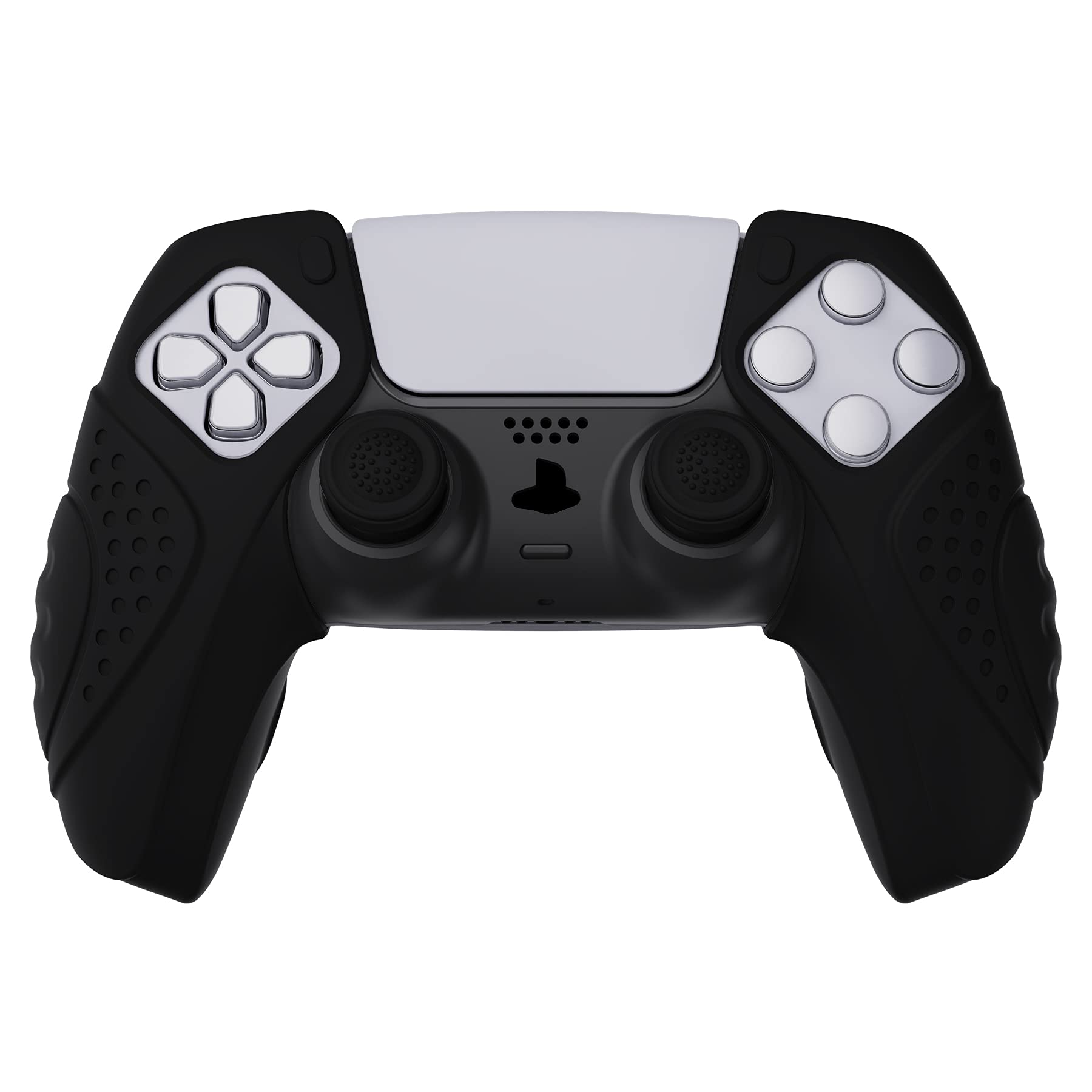 PlayVital ps5コントローラーに対応用シリコンカバー、グリップ部分だけに適用するケースカバー【ガーディアンエディション】ブラック