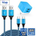 Viviber 2ポートUSB充電器*1個+USB Type-Cケーブル1.8m*1本、0.9m*1本 アンドロイド スマホ充電器 PSE認証 急速充電器 USBコンセント ドコモ携帯充電器 Xperia充電器 タイプCケーブル USB-C充電ケーブル Andriodスマホケーブル ブルー