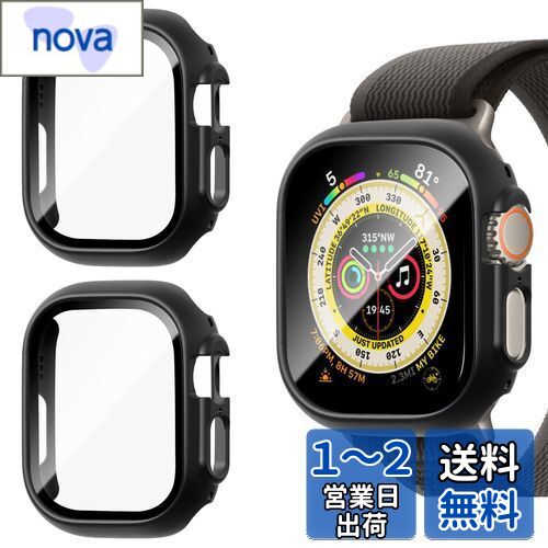 colaxuyi 【2枚セット】 Apple Watch Ultra 用 ケース 49mm 一体型 全面保護 アップルウォッチウルトラ カバー キズ防止 曇らない マット 取り付け簡単 軽量 指紋防止 薄型 シリーズultra 保護フィルム ブラック+ブラック