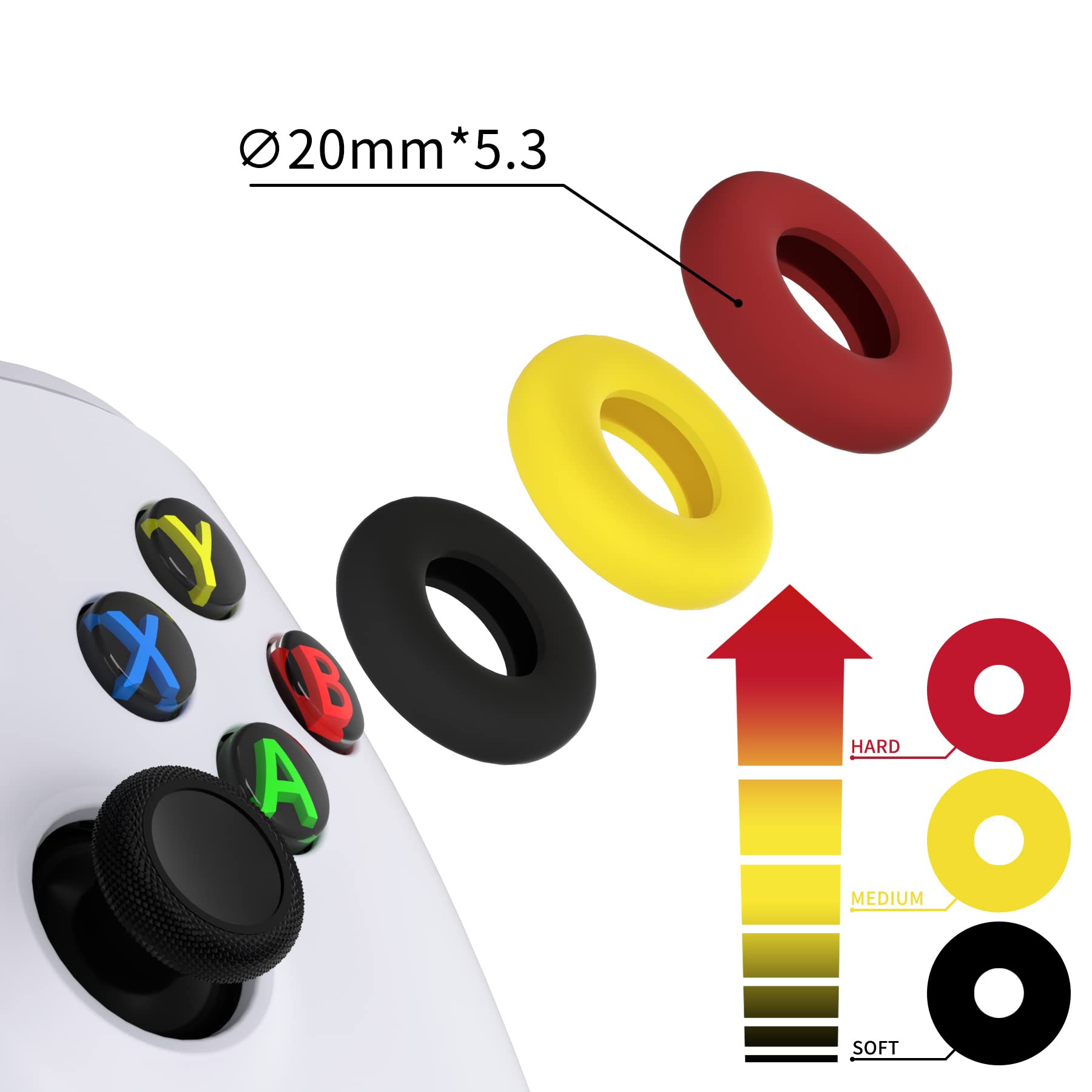 PlayVital ps5、ps4、XboxシリーズX/S、Xbox One、Xbox 360、Switch Proコントローラーに対応用の3ペアのエイムアシストターゲットモーションコントロールプレシジョンリング-三つのカラー＆三つのストレングス【ブラック?イエロー?レッド】