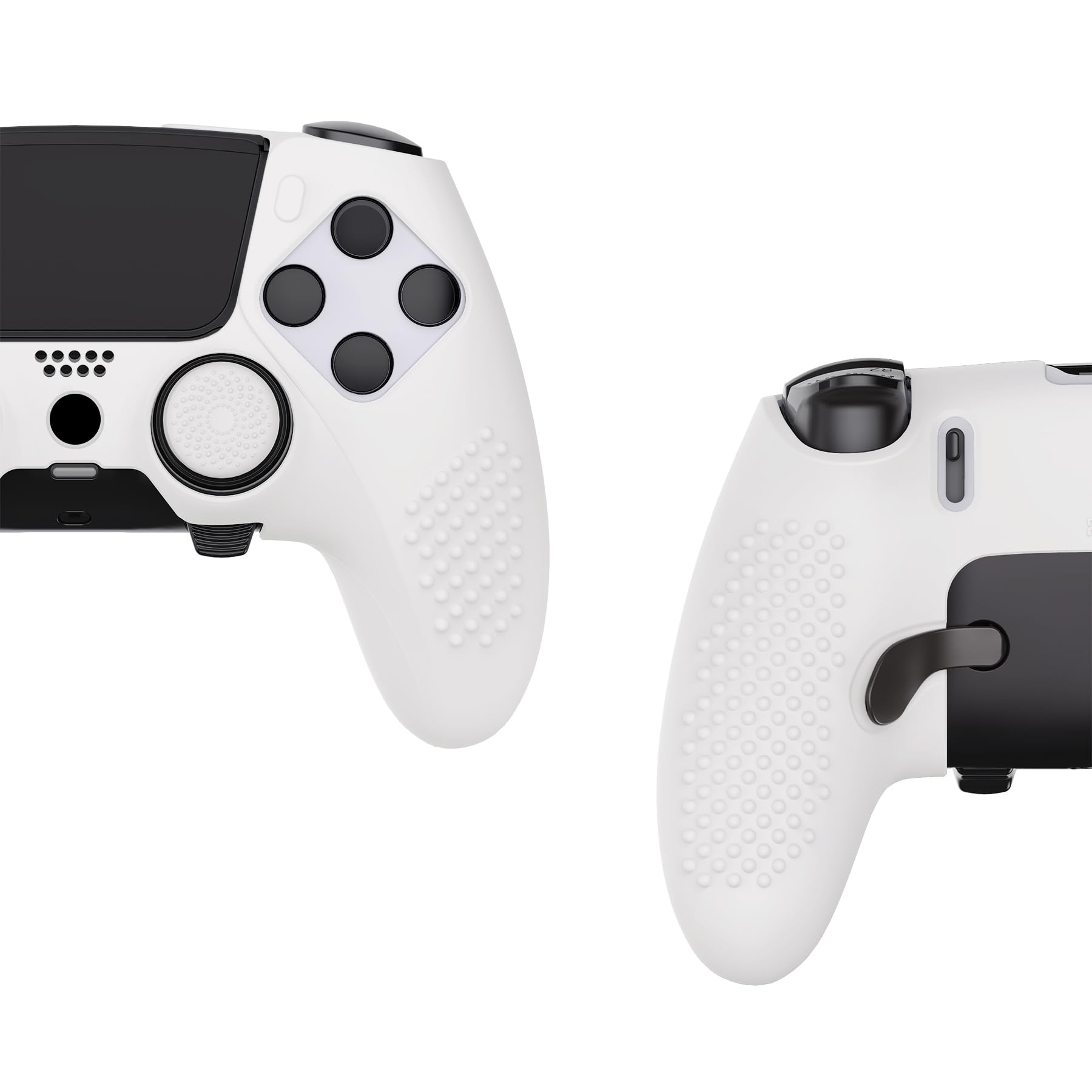 PlayVital ps5 Edgeコントローラーに対応用人間工学に基づいた滑り止めシリコンカバーケース、ps5 Edgeワイヤレスコントローラー用ソフトラバープロテクタースキン、サムグリップキャップ付き。【3Dスタッズエディション-ホワイト】