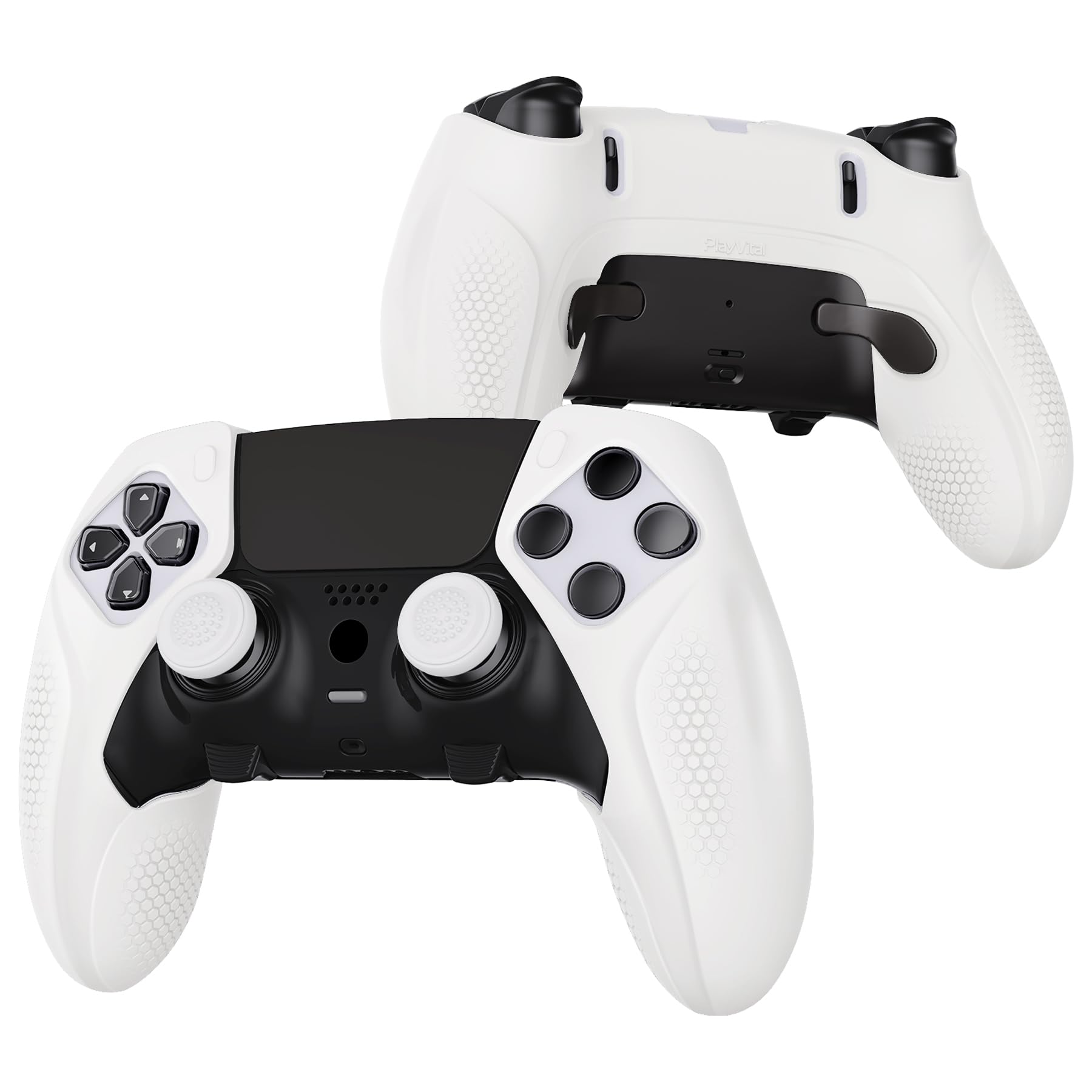 PlayVital ps5 Edgeコントローラーに対応用滑り止めオープンデザインシリコンカバースキンNinjaエディション、人間工学に基づいたプロテクターソフトラバーケース、サムグリップキャップ付きps5 Edgeワイヤレスコントローラー用 - 【Ninjaエディション-ホワイト】