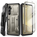Tongate Samsung Galaxy S24 ケースキックスタンド付き、スライド式カメラカバー内蔵&ベルトクリップ付き、全身ミリタリーグレードの耐衝撃性Galaxy S24携帯ケース(2024)スクリーンプロテクター付き、グレー