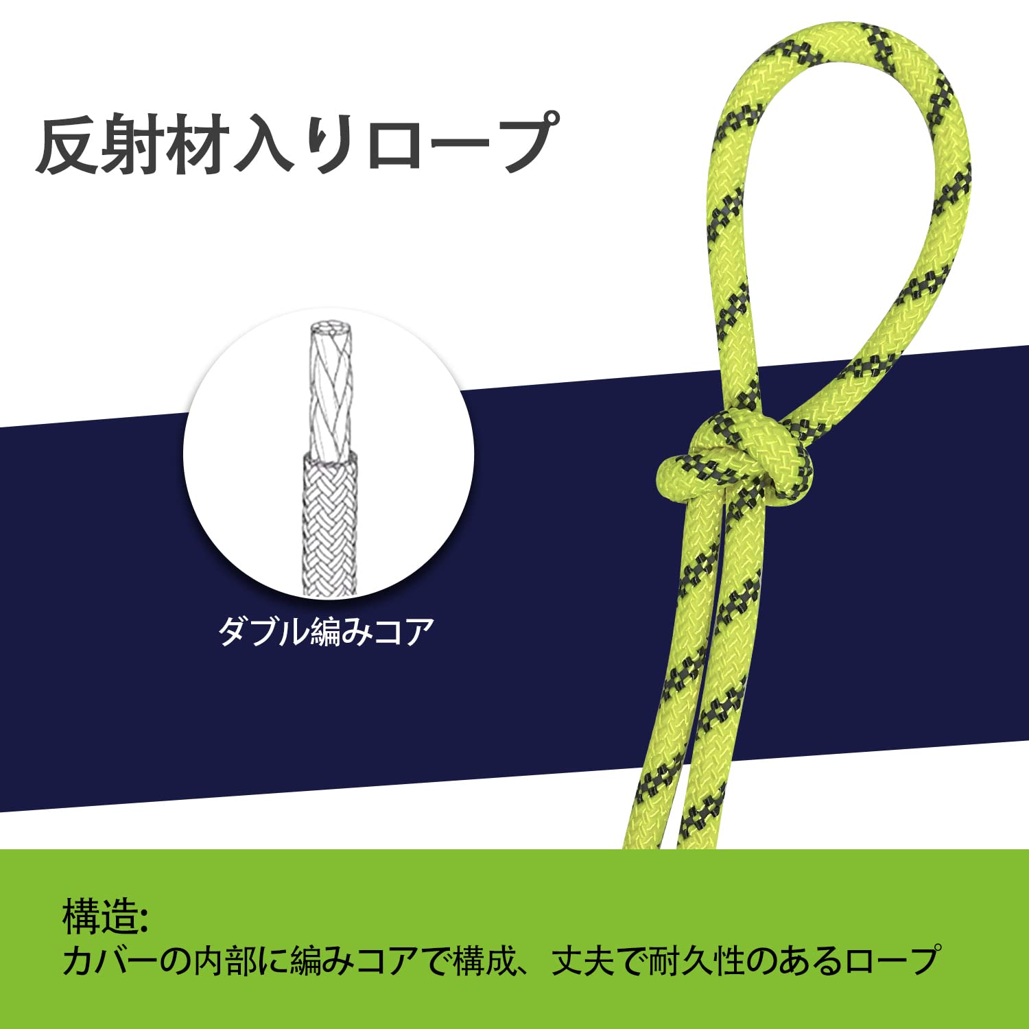 Sutekus テント用ロープ ロープ直径8mm パラコード 反射材入り 張り綱 耐荷重2000Kg（2トン）全長40m (イエロー)