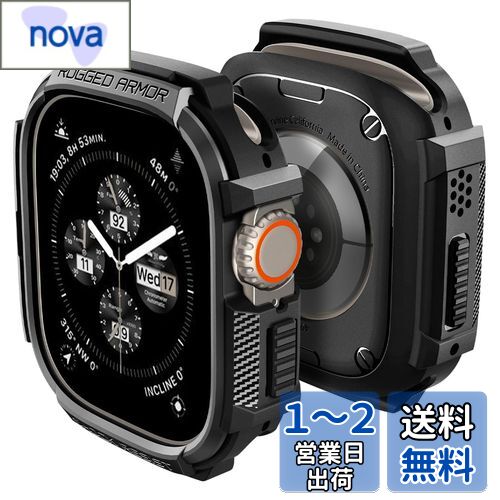 Spigen Apple Watch Ultra2/Ultra ケース 49mm 対応 落下 衝撃 吸収 タフネスデザイン すり傷 防止 耐衝撃 保護カバー ラギッド・アーマー ACS05456 (マット・ブラック)