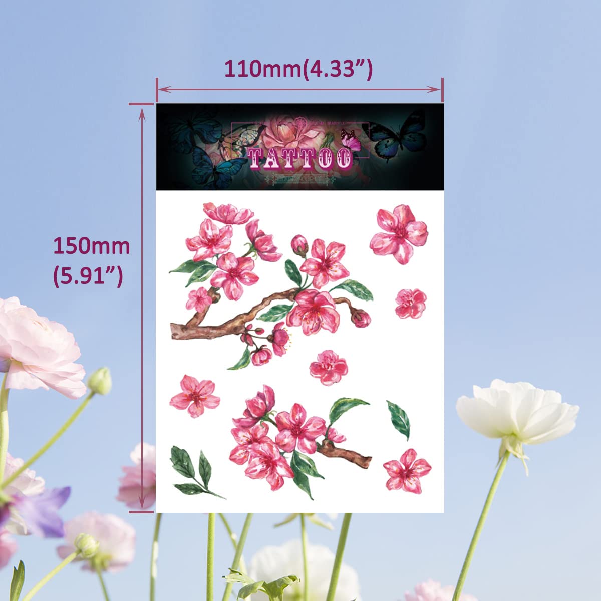 VIWIEU 12枚タトゥーシール 花、 蝶、 薔薇、 蓮、 ひまわり、おしゃれ 中判 ボディーシールステッカー、 美しい一時的なレディース 花柄 ボディーアートアクセサリー、フェイク3Dカラフルなボディメイク シール、お誕生日、文化祭、学?祭、母の日、バレンタインデーへの