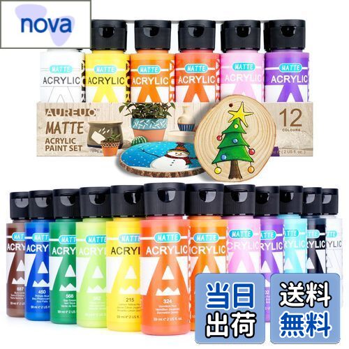 【送料無料】AUREUO マット アクリル絵の具 12色x59ml - 陶芸、ガラス、木材、工芸、プラスチック用の無毒顔料 - 趣味の画家、絵画愛好家、初心者向...