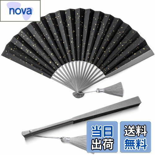 【送料無料】[FEGVE] チタン ブラック 扇子 メンズ 折りたたみ式 紳士用 着物 和装小物 浴衣用 花火大会 お祭り 猛暑対策用 太極拳カンフー用 (8寸(扇面：布))