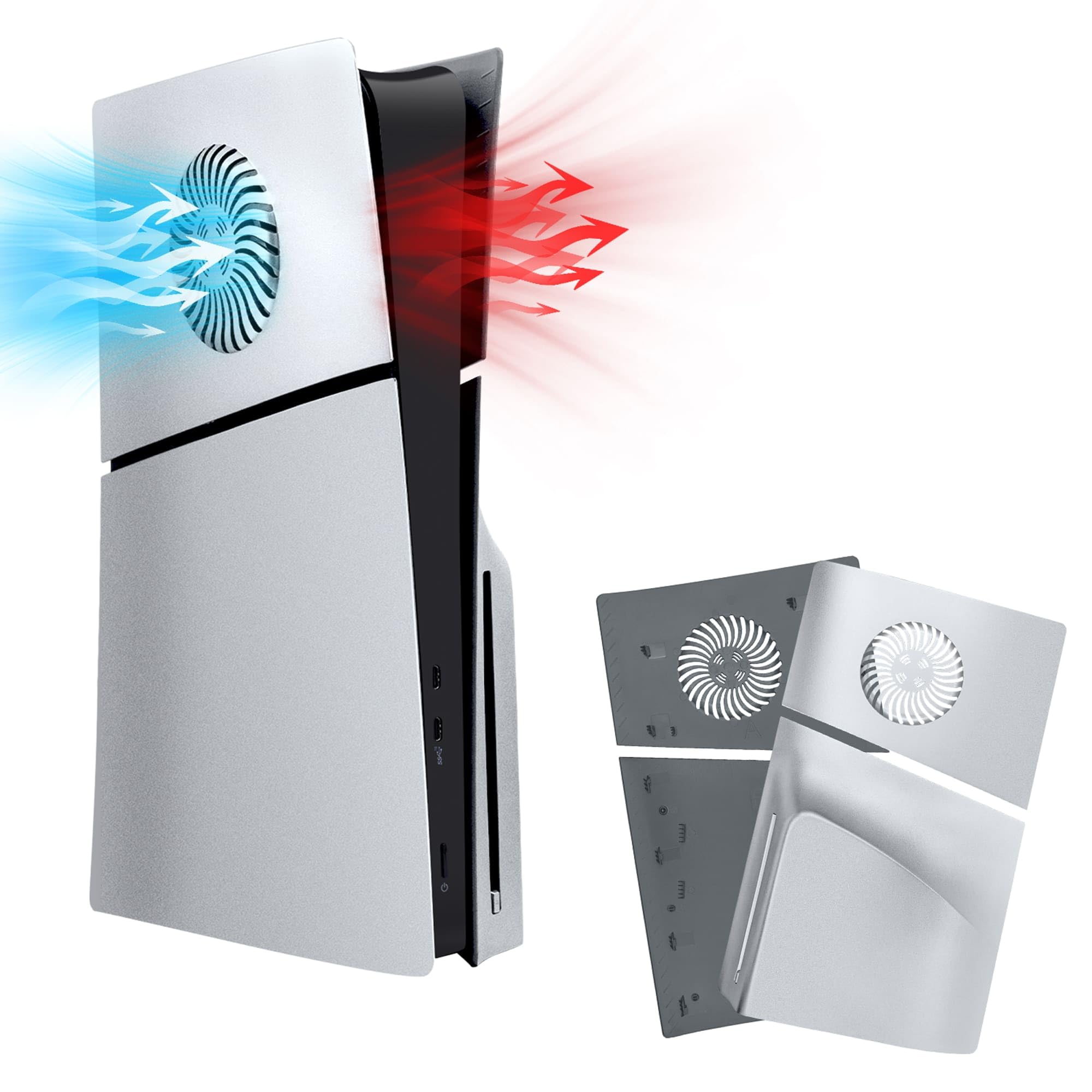 Mcbazel 新型 PS5 Slim交換用フェイスプレート 冷却口付き 放熱対策 傷防止 保護ケースカバーPS5 Slimディスク版のみ対応 PS5 Pro非対応-シルバー