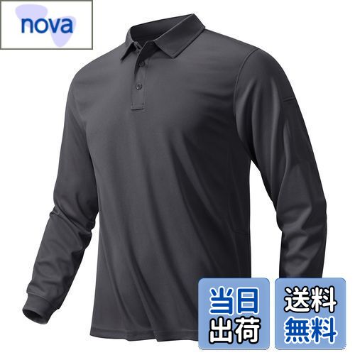 【送料無料】[KEFITEVD] ゴルフ ポロシャツ 長袖 メンズ 吸汗速乾 ワークシャツ ストレッチ ビジネス トップス ゆったり 無地 ドライ 仕事着 かっこいい ダークグレー 2XL