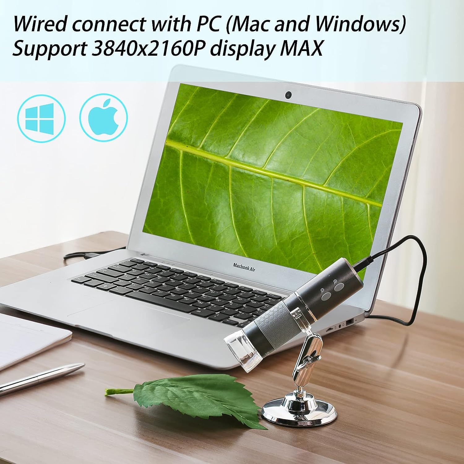 Ninyoon 4K WiFi 顕微鏡 iPhone/Android PC 用 50 〜 1000X USB デジタル顕微鏡 ワイヤレス スーパー HD 内視鏡カメラ すべての携帯電話 iPad Android タブレット Windows Mac Chrome Linux に対応 (灰黒)