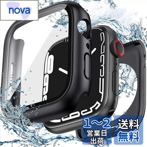TALENANA for Apple Watchケース 45mm 44mm 41mm 40mm 【3 in 1防水設計】 アップルウォッチ液晶保護フィルム+防水保護ケース+背面ケースの3 in 1デザイン Series 8/7/6/SE/5/4高タッチ感度 PC素材 全面保護 防傷 衝撃吸収 (Series 9/8/7,41mm,ブラック)