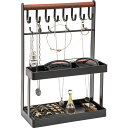 Lolalet ジュエリースタンド アクセサリー収納 指輪ケース付き ネックレス・ブレスレット掛け イアリング・ピアススタンド 鍵・腕時計・香水・サングラス収納トレイ -ブラック(4)