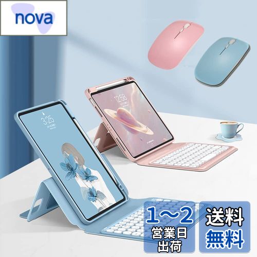 マウス付き iPad 第10世代 10.9インチ キーボード 2025 iPad A16 (第11世代,11インチ) キーボードケース 縦置き 磁気吸着 丸いキー マグネット式 透明カバー 分離式 カラーキーボード ペンシル収納 (ピンク+ピンクマウス)
