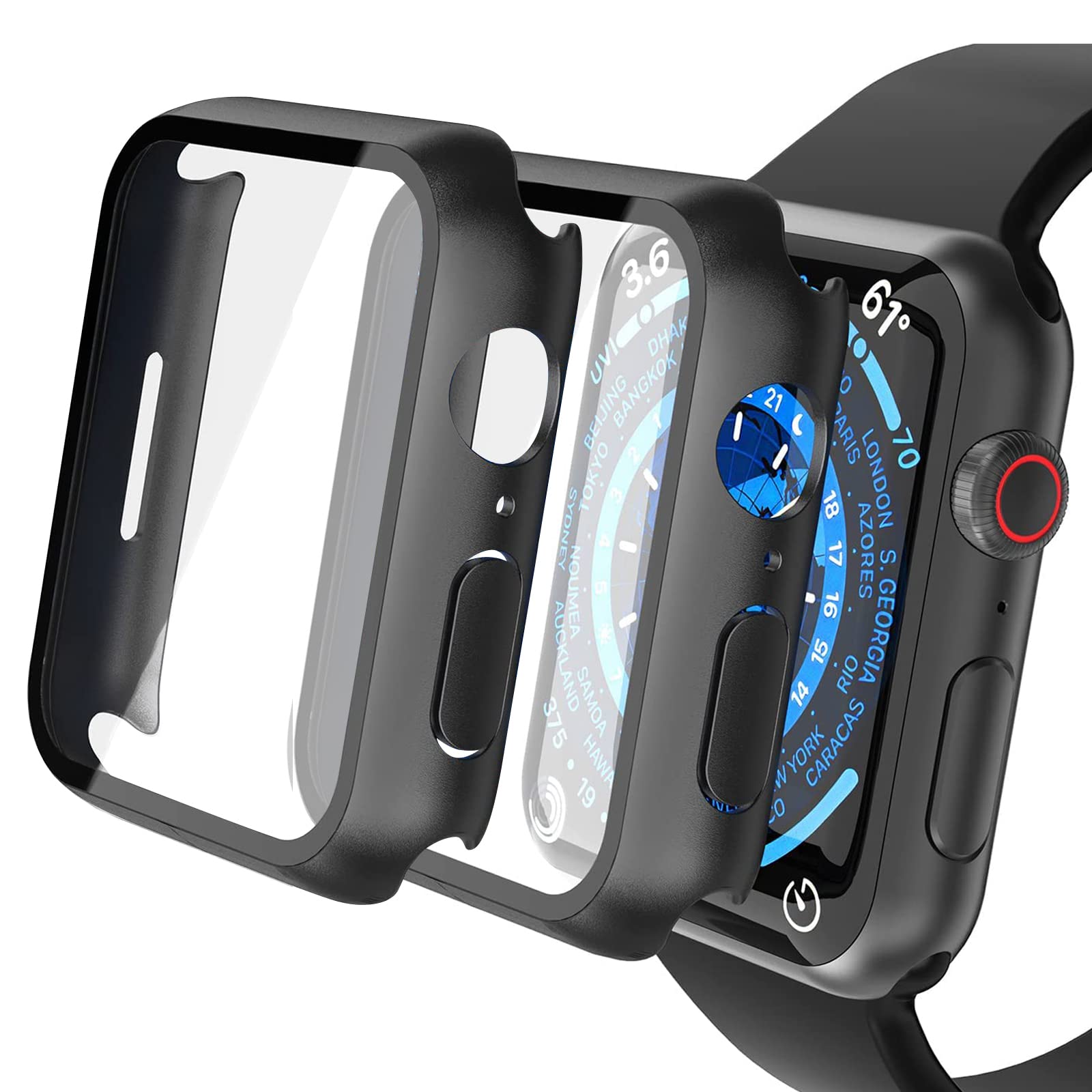 Misxi【2枚】 対応Apple Watch Series 6 / SE / 5 / 4 40mm 用 ケース, 一体型PC素材 全面保護 強化ガラス保護カバー(2 ブラック)