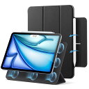 ESR iPad Air 11インチ ケース (M3/M2、2025/2024) iPad Air 第5/4世代 (2022/2020) iPad Pro 11インチ (2018) 専用カバー 強力マグネット吸着式 スリムな三つ折りスタンドケース Pencil Pro/USB-C完全対応 自動ウェイク/スリープ 耐久性保護 Reboundシリーズ ブラック(2)