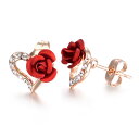 Yoursfs 薔薇 ピアス 赤いバラ 花 18金 レディース ピアス 人気 ジルコニアCZ ハート 両耳用 スタッド