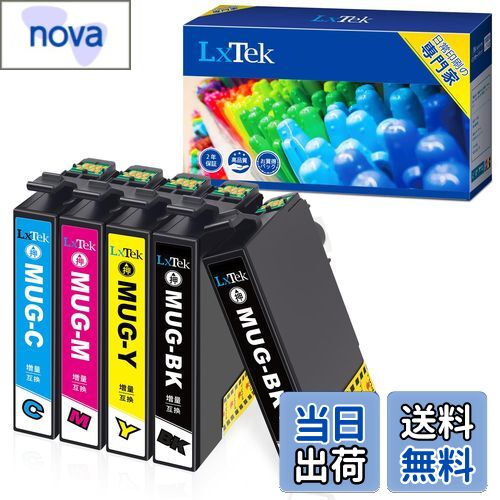 【送料無料】LxTek MUG-4CL 互換インクカートリッジ エプソン(Epson)用 MUG マグカップ インク 4色セット+黒1本(合計5本) 大容量/説明書付/残量表示/個包装 EW-452A EW-052A