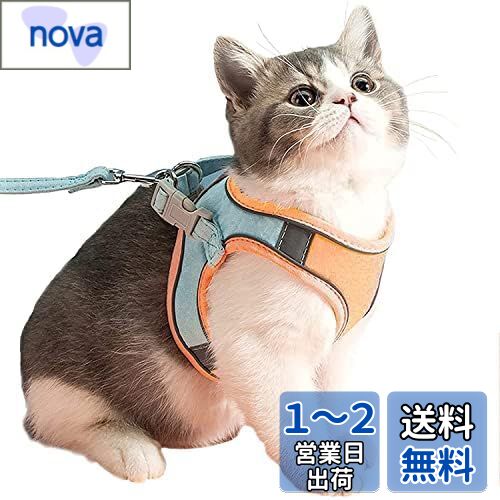 Tengcong 猫 猫用 ハーネス 胴輪 猫具 ねこ ネコ 子猫 子犬 小型犬 散歩 猫胴輪 猫リード 安全 首輪 抜けない ネコベスト ソフト胸あて お出かけ 散歩 軽量 通気素材 夜反射 サイズ調節可 (ブルー, M)