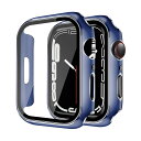 YUGYUG 対応 Apple Watch ケース Series 9/8/7 Apple Watch カバー PC素材 光沢式 アップルウォッチ ケース ガラスフィルム 一体型 日本旭硝子材 二重構造 アップルウォッチ カバー 全面保護 強化ガラス キズ防止(45mm,ブルー+シルバー)(2)