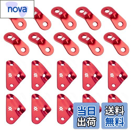 【送料無料】自在金具 アルミ製 三角 AVOFOREST ロープ長さ調整 ロープテンショナー 収納用ワイヤーホルダー付 12個入り ロープ止め金具 ロープ張り用 テントアクセサリー アウトドア キャンプ テント (赤色プレート型10個＋三角10個)