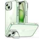 【送料無料】JETech iPhone 15 6.1インチ用キックスタンドケース カメラリングスタンド内蔵 黄ばまない 耐衝撃スマホバンパーカバー 傷防止 クリアバック (グリーン)