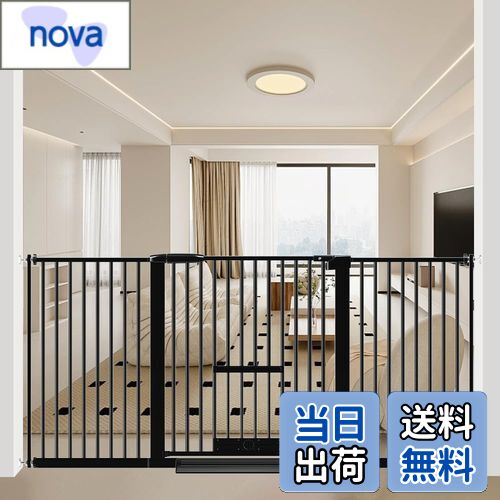 Seogva ペットゲート 3.5cm柵間隔 ペットドア付き 高さ78cm ペットゲート 犬 猫 ゲート ブラック ホワ..