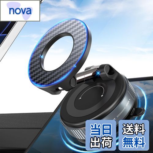 PlusAcc スマホホルダー 車 車載スマホホルダー 真空吸盤 & 強力マグネット 多角度自由調節 360°回転 折りたたみ式真空吸着式スマホホルダー Mag-safe車載ホルダー 超強力N55磁石搭載 iPhone 16/15/14/13/12シリーズとAndroid多機種と多車種に対応マグセーフ車載スマホ