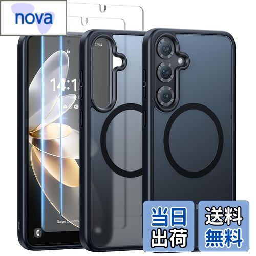 【送料無料】Meifigno Samsung Galaxy S25 ケース 6.2インチ用 [2X HDスクリーンプロテクター付き] [MagSafe対応] [ミリタリーグレード保護]、Samsung Galaxy S25 用に設計されたマグネット式ケース、ブラック